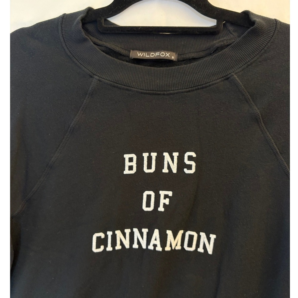 Wildfox Buns of Cinnamon Sweatshirt Small Black Graphic Raglan Cotton Novelty
